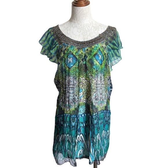 Alberto Makali Beaded Boho Y2K Tunic  Minidress L maximalist Designer Vintage - Picture 3 of 11